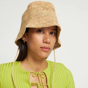 Ruslan Baginskiy x LuisaViaRoma Soft Straw & Leather Bucket Hat